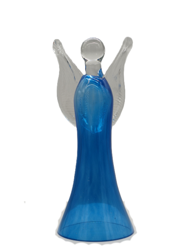 Elegancki Anioł ze Szkła 26cm – Pamiątka Komunii i Chrztu – Ręcznie Formowana Figurka Niebieska