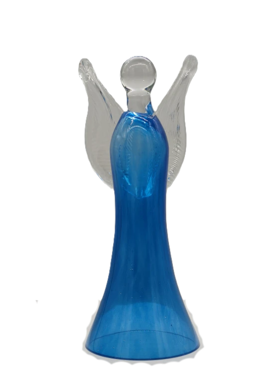 Elegancki Anioł ze Szkła 26cm – Pamiątka Komunii i Chrztu – Ręcznie Formowana Figurka Niebieska