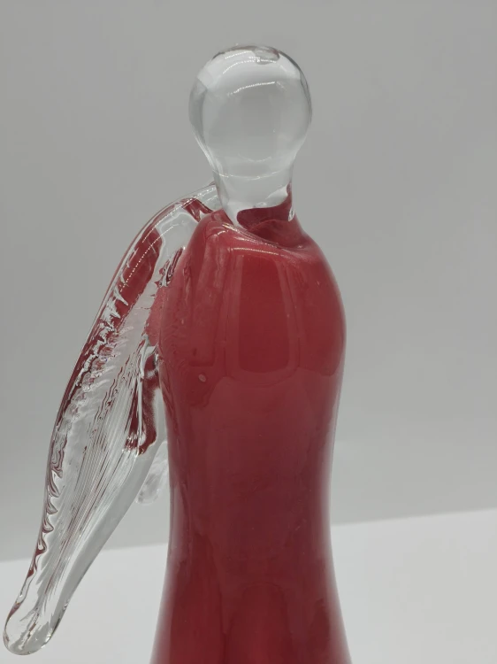 Elegancki Anioł ze Szkła 26cm – Pamiątka Komunii i Chrztu – Ręcznie Formowana Figurka Różowa