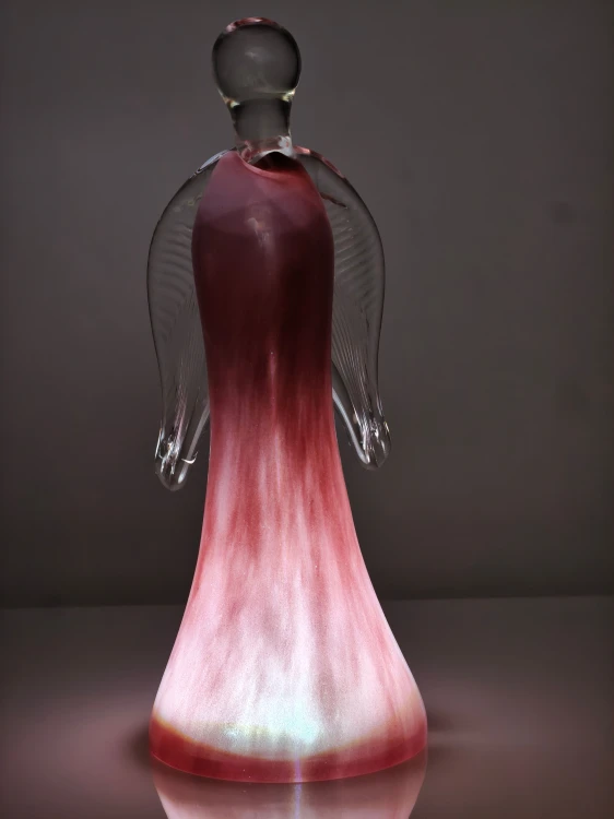 Elegancki Anioł ze Szkła 26cm – Pamiątka Komunii i Chrztu – Ręcznie Formowana Figurka Różowa