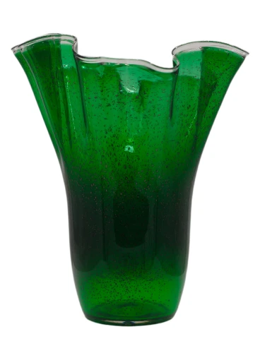 Zielony szklany wazon artystyczny Chusta Wenecki Szmaragd o pofalowanych krawędziach MIBA-GLASS