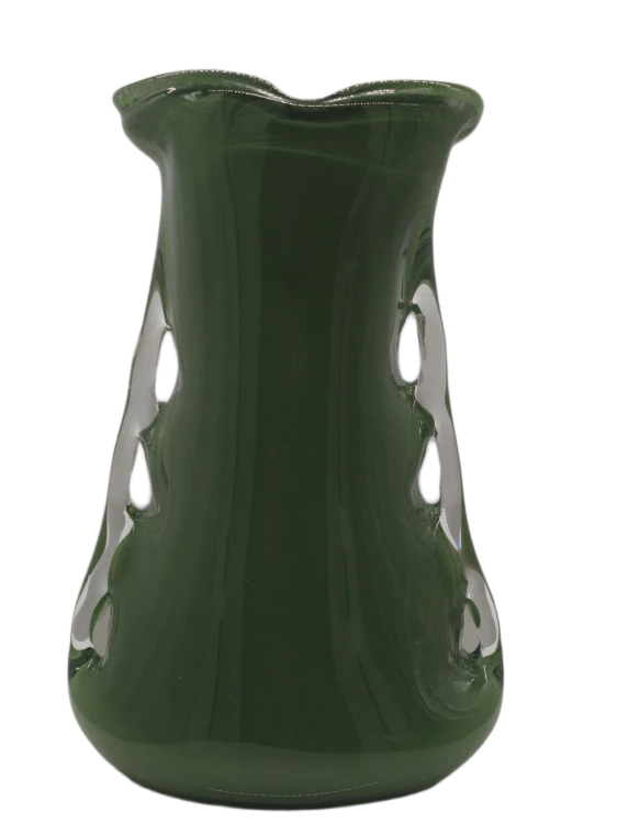 Artystyczny szklany wazon Płetwa Rekina K-OLIVEGREEN o wysokości 31 cm, polskie rękodzieło handmade w kolorze oliwkowej ziele