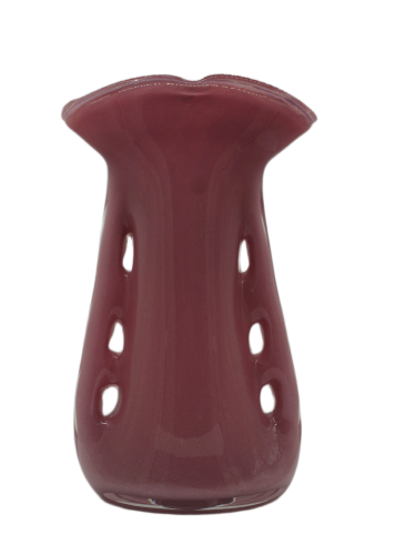 Elegancki wazon szklany Płetwa Rekina K-ROSA 31 cm, różowe szkło artystyczne ręcznie formowane.